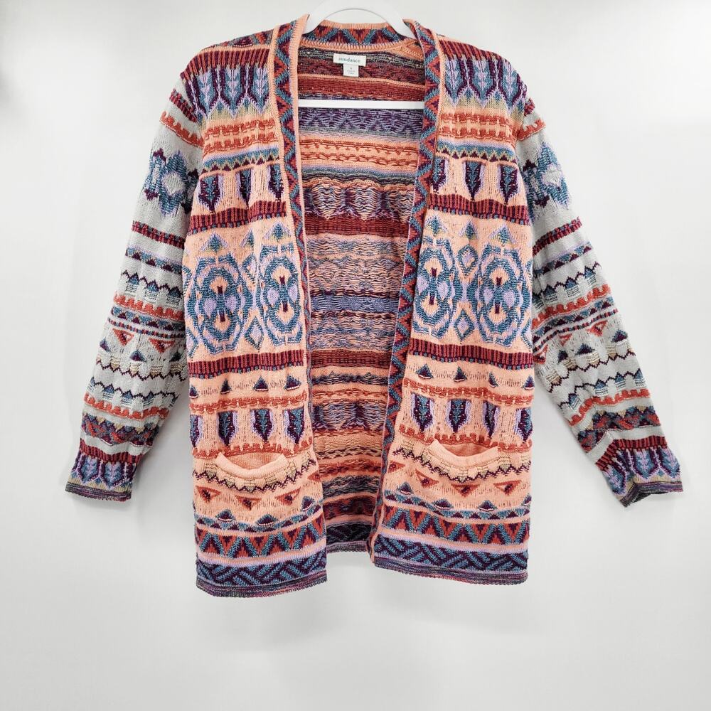 Sundance Southwestern Print Colorful Open Front Knit Cardigan Women's Size S